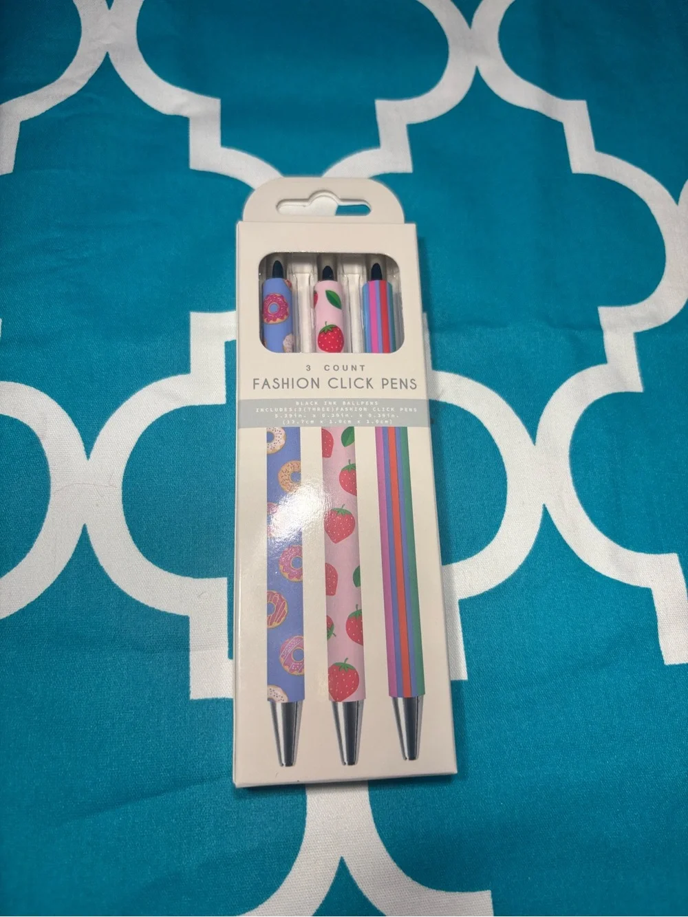 New 3-Pack Fashion Click Pens - Strawberry, Donut & Rainbow Designs
